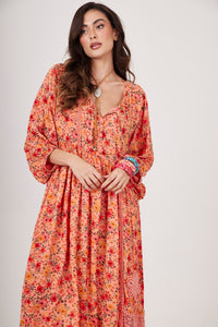 Yacamim Rosé Printed Long Dress with Lace and Crochet E2