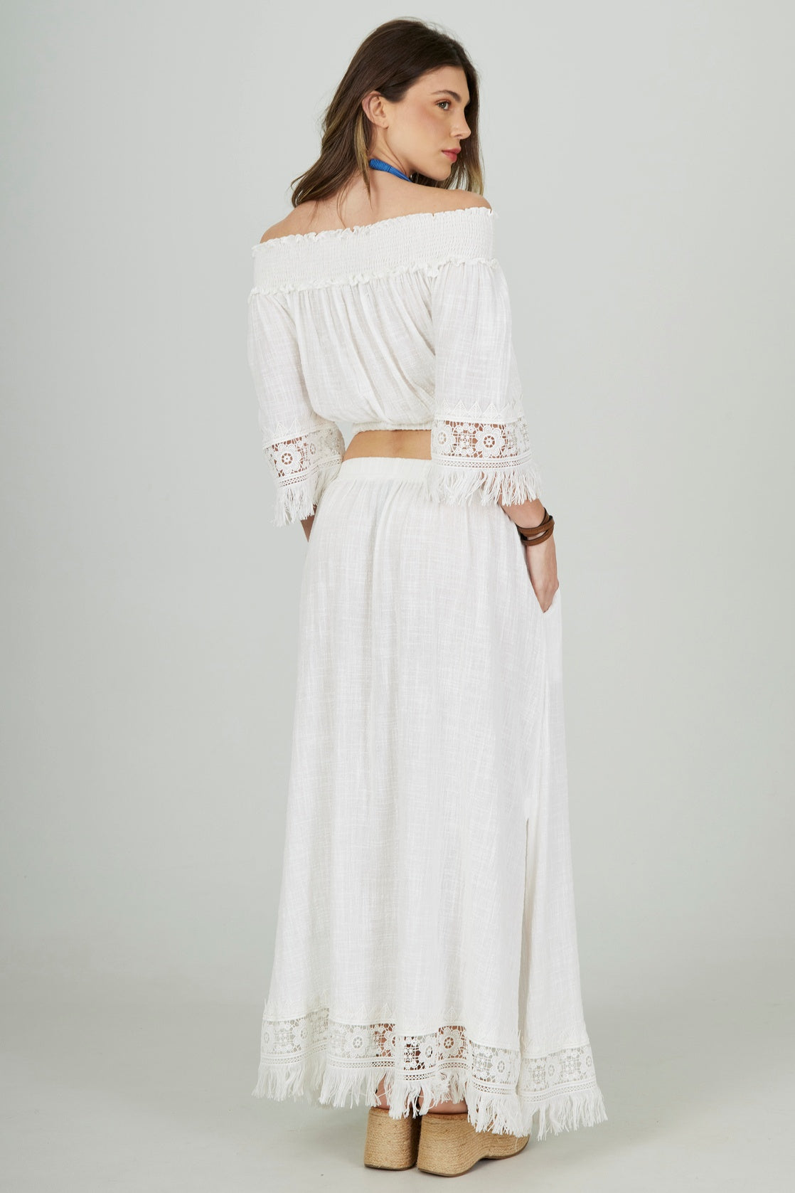 Yacamim Bahêa Collection White Cotton Maxi Skirt Q7