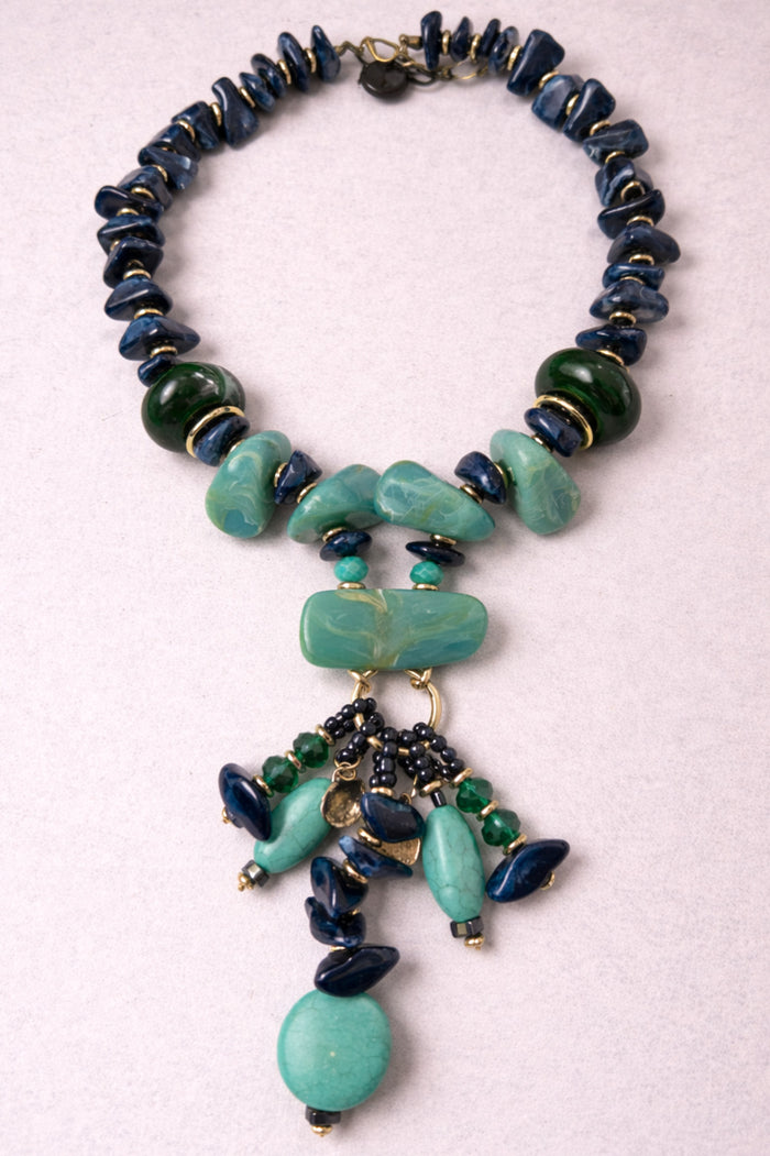 Handmade Necklace with Blue Yacamim Stones #1011
