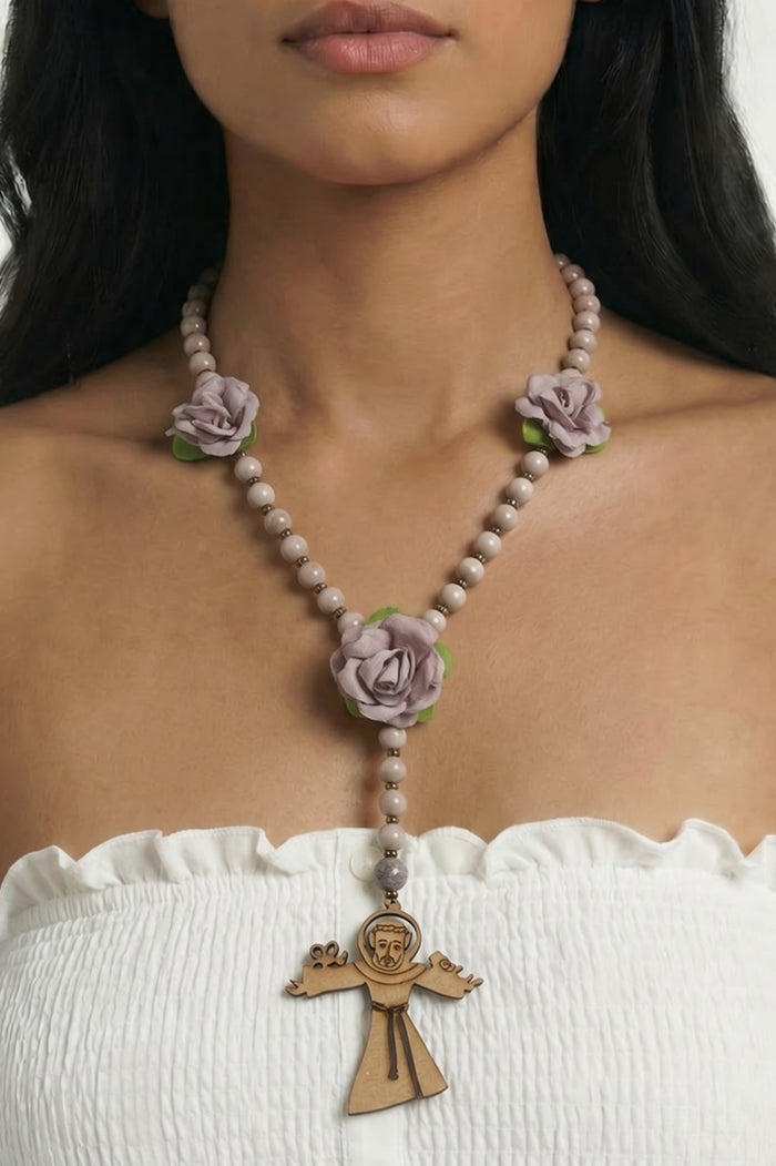 Light Lilac St. Francis of Assisi Rosary Necklace Yacamim