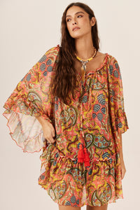 Yacamim C6 Paisley Print Tulle Dress