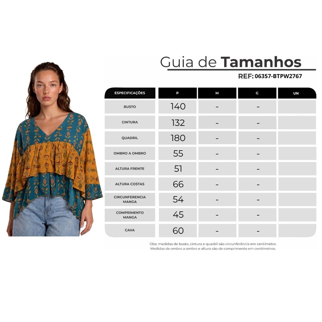 Bata Ampla Babado Sobreposto Turquesa E Laranja Patchwork Yacamim B1