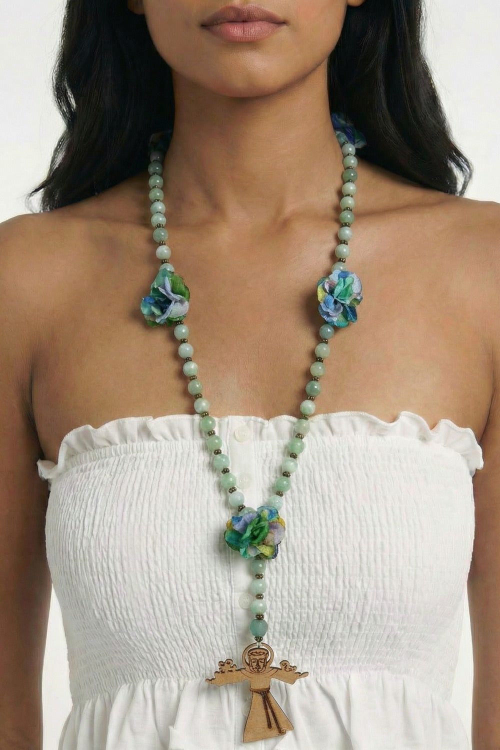 Light Green Rosary Necklace Saint Francis Of Assisi Yacamim #848