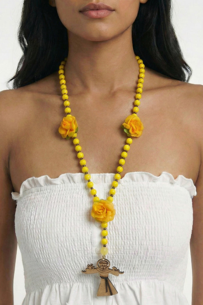 Colar Terço São Francisco De Assis Amarelo Yacamim #586