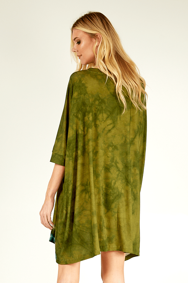 Yacamim Women's Digital Tie-Dye Green Peace and Love Tunic Top
