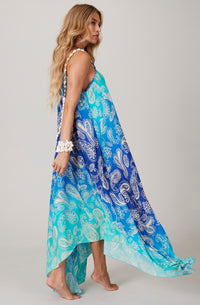 Q7 Pira Omomba'e and Yacamim Collection Blue A-line Midi Dress with Straps