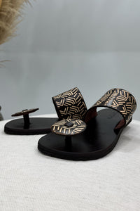 Yacamim Brown Round Burnished Vamp Flat Sandal #121