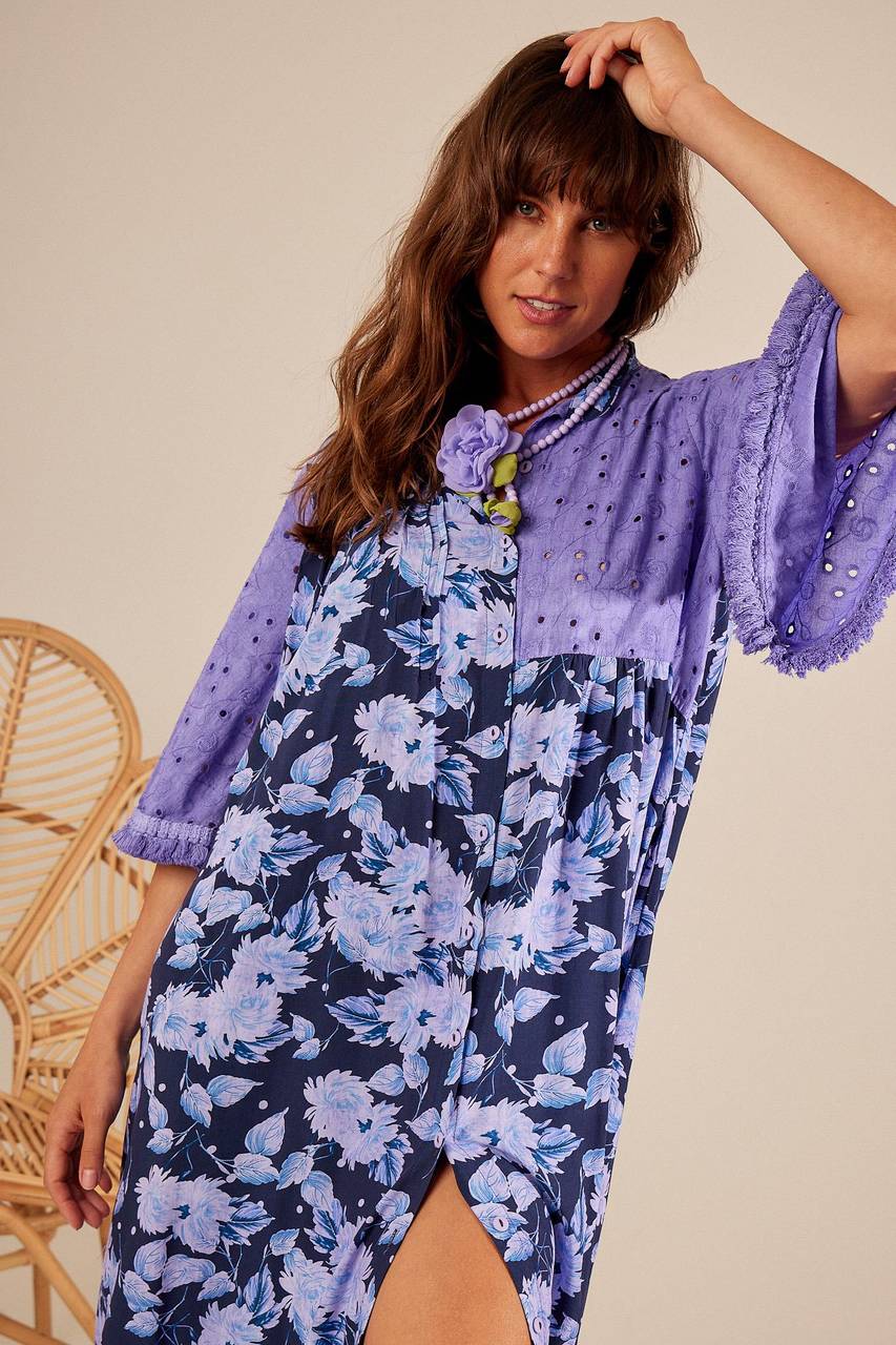 Yacamim Lilac 3/4 Sleeve Button-Down Long Shirt