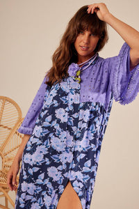 Yacamim Lilac 3/4 Sleeve Button-Down Long Shirt