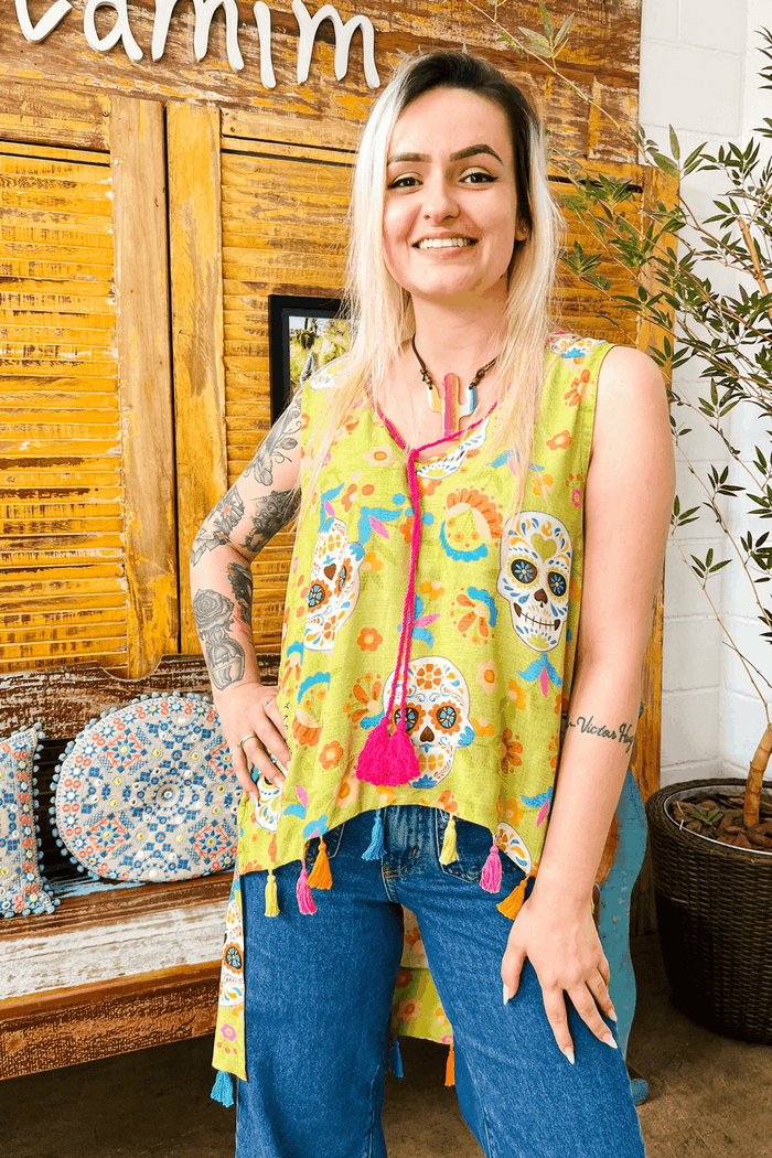 Mexico B3 Pom-Pom Hem Tank Top - Printed