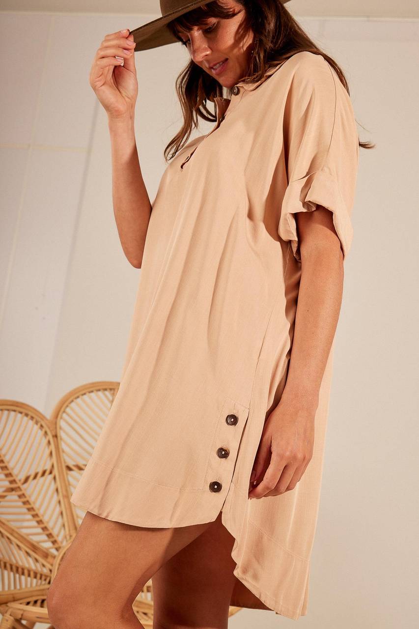 Yacamim Dark Beige 3/8 Sleeve Loose Shirt