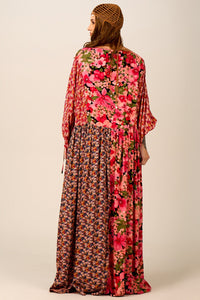 Yacamim D7 Loose Pink Floral Patchwork Long Dress