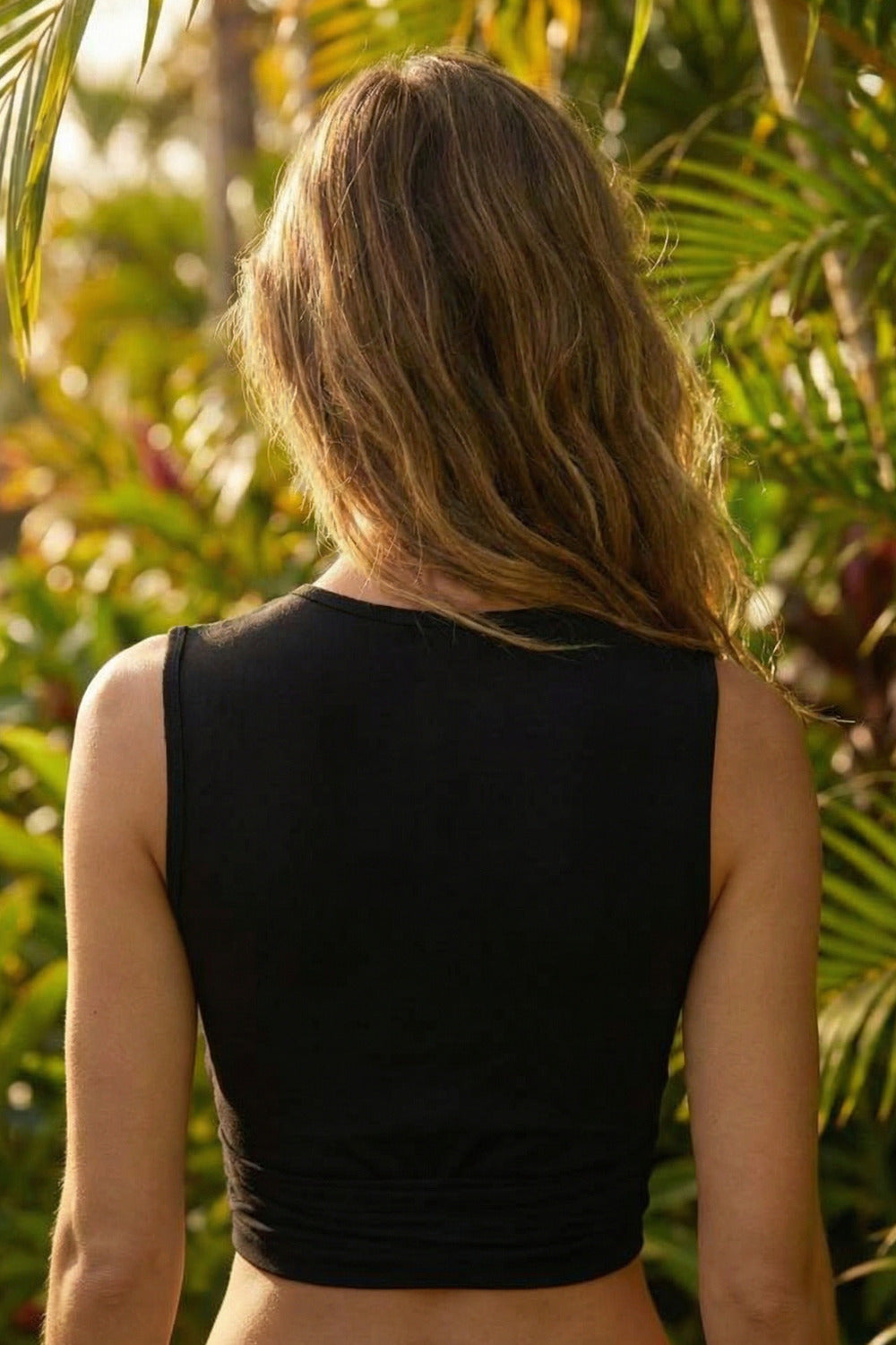Yacamim Black Cropped Tank Top with Deep Armholes B3