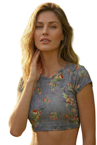 Yacamim Gray Printed Cotton Cropped Top B4