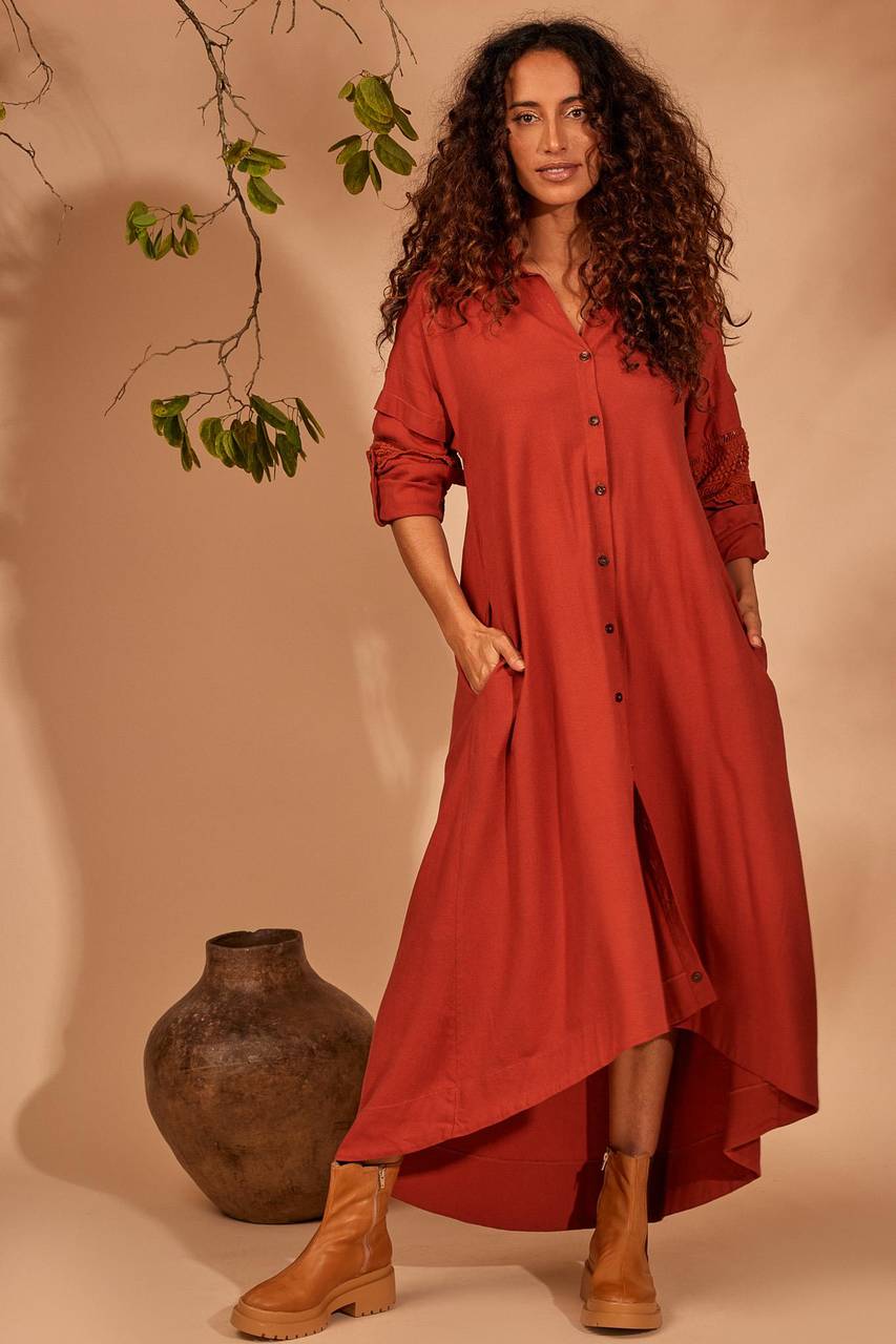 Red Yacamim Mullet Shirt with Lace