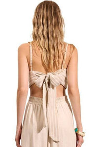 Yacamim Striped Beige Linen Cropped Top
