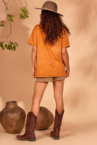Yacamim Basic Orange Short Sleeve Printed T-Shirt