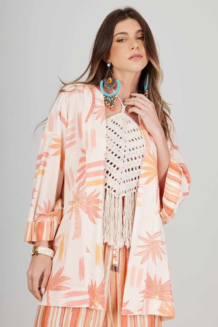 Yacamim I9 Short Rosé Palm Tree Print Kimono