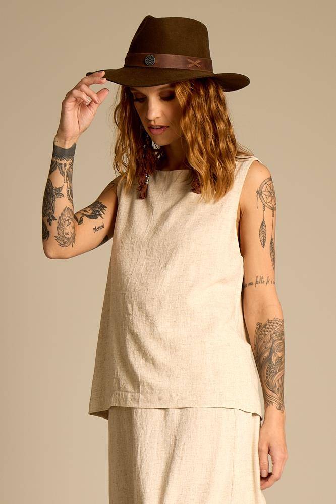 Yacamim Classic Beige Linen Tank Top