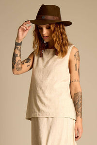 Yacamim Classic Beige Linen Tank Top