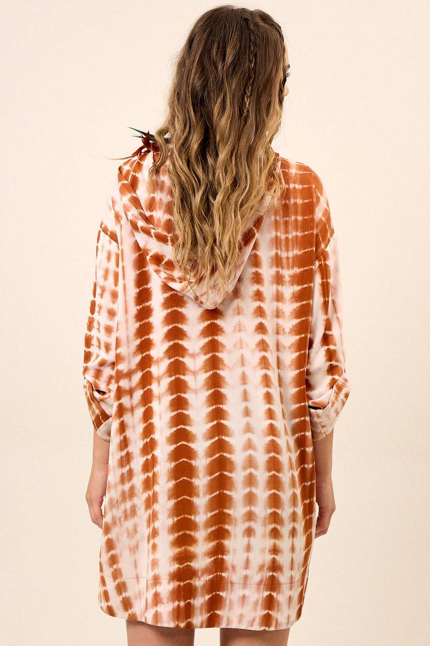 Yacamim N5 Brown Digital Tie-Dye Short Hooded Shirt