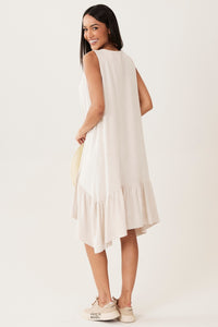 Yacamim Beige Viscose Linen Tank Dress with Side Points C4
