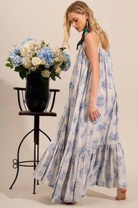Yacamim E22 Gray Striped Long Dress with Adjustable Straps