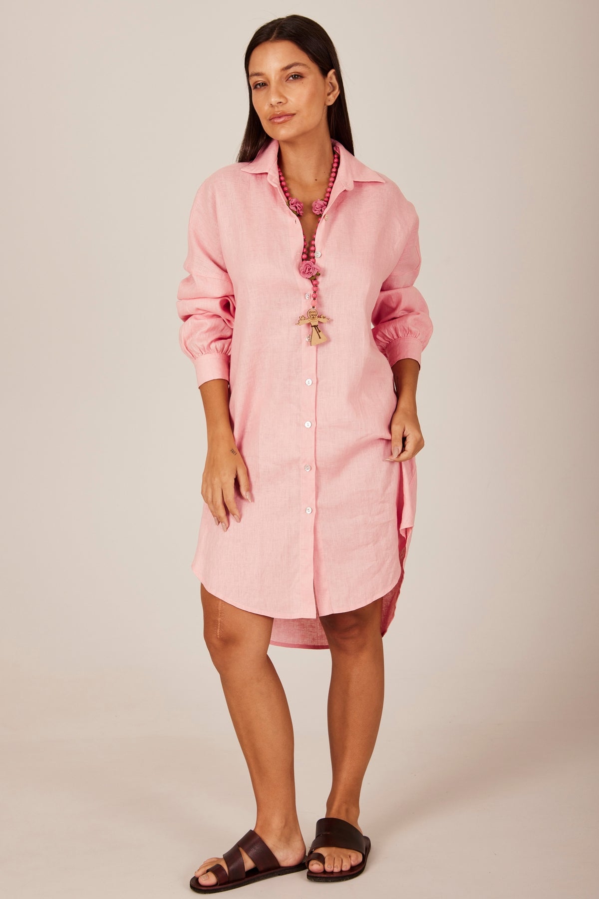 Yacamim P5 Solid Light Pink Long Linen Classic Shirt