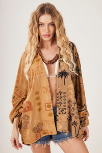 Ochre Yellow Embroidered Kimono Peace And Love Patchwork Yacamim J1