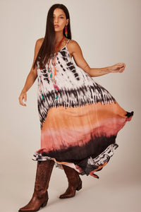 Yacamim E6 Tie-Dye Digital Print Long Dress with Adjustable Straps