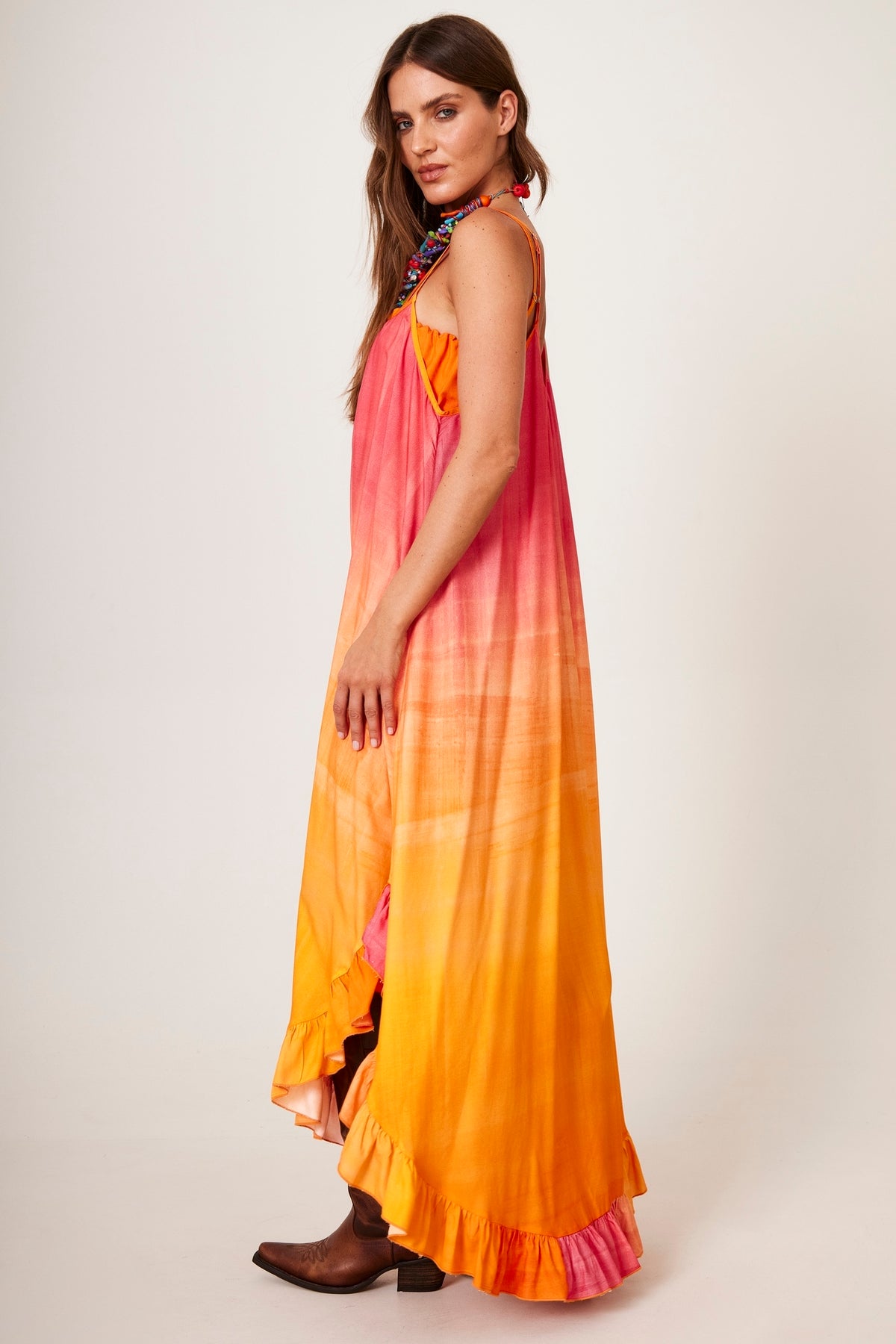 Yacamim D16 Pink and Orange Ombre Midi Slip Dress