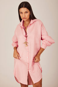 Yacamim P5 Solid Light Pink Long Linen Classic Shirt