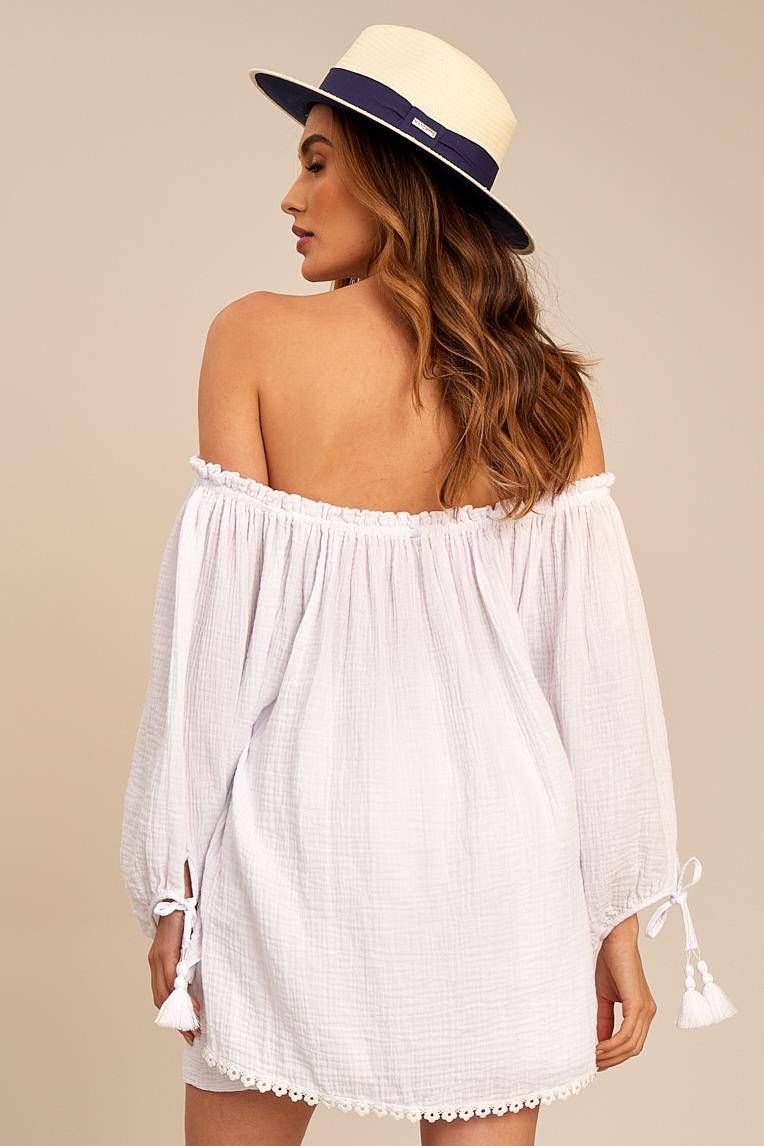 Gypsy Blouse with 3/8 Puffy Sleeves White Yacamim b3
