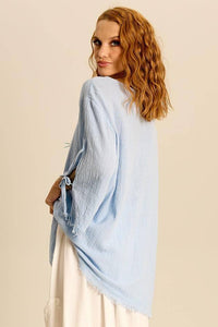 Yacamim Light Blue Loose-Fitting Tunic with Long Sleeves