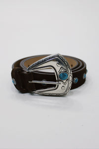 Dark Brown Leather Belt with Yacamim Metal Buckle #674