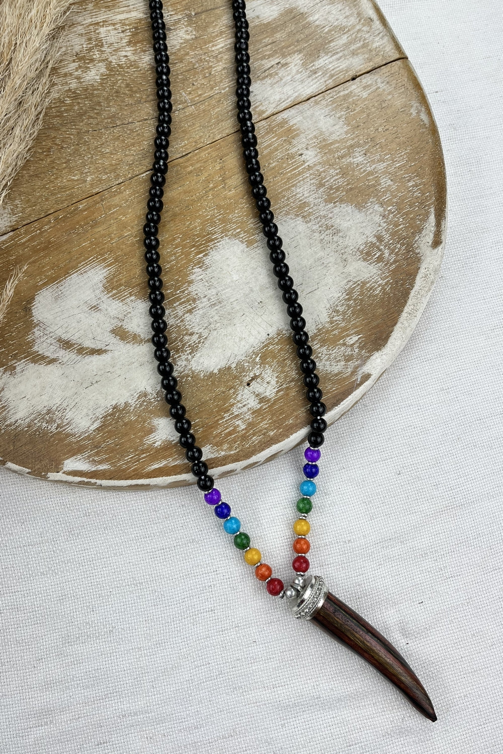Handmade Black Necklace with Yacamim Wood Tooth Pendant #194