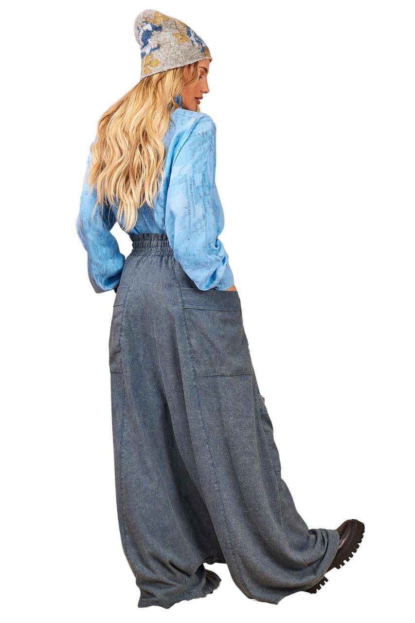 Yacamim H5 High-Waisted Blue Mélange Harem Pants