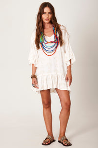Yacamim B25 Beige Linen Robe with Textured Flowers