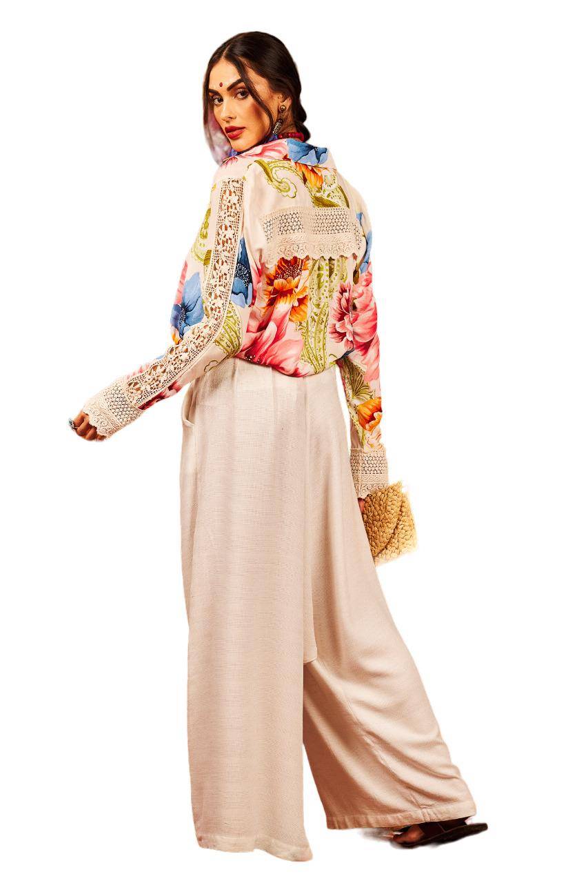 Yacamim Light Beige Sarouel Palazzo Pants with Pockets