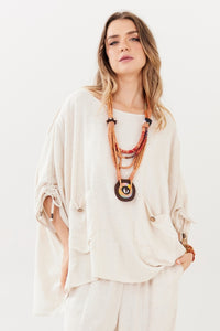 Yacamim A20 Beige Viscose Linen Wide Tunic