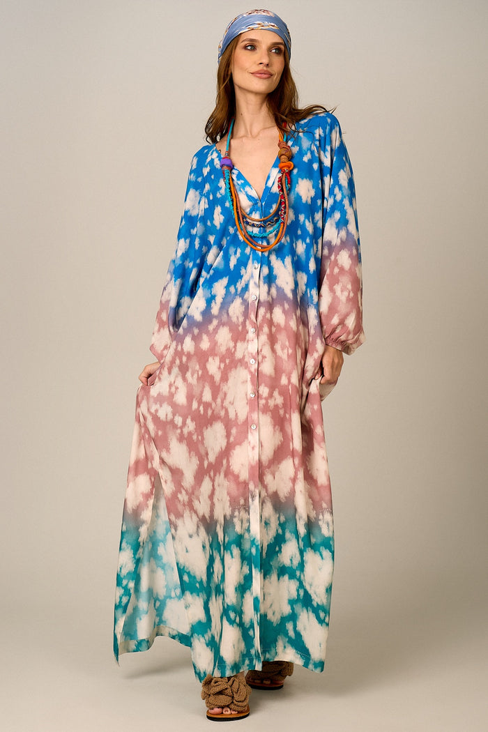 Yacamim N5 Ombre Blue Rose Green Long Loose Chemise