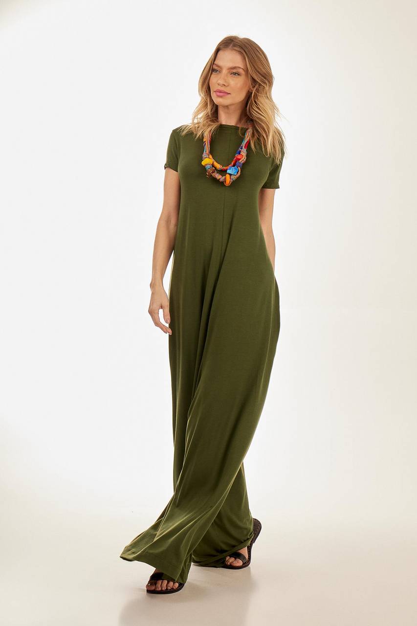 Yacamim Military Green Sarouel Wide-Leg Jumpsuit