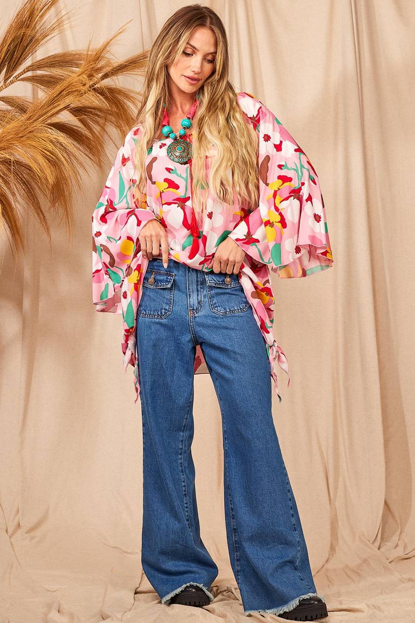 Yacamim Pink Printed Long Tunic with Peaks