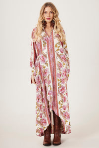 Yacamim Pink Paisley Print Wrap Long Shirt M3