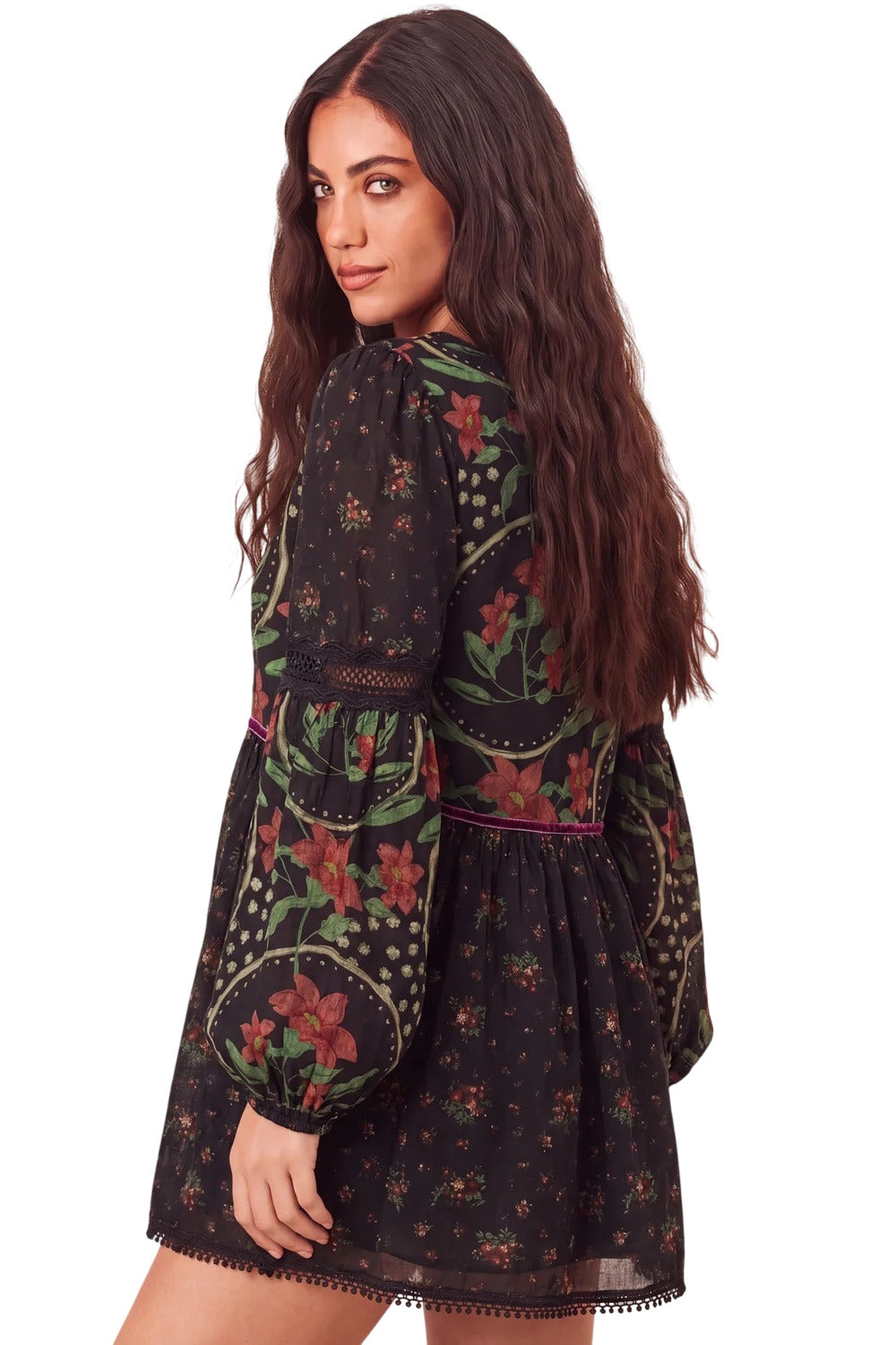 Bata Ampla Com Veludo Rendas Preta Patchwork Yacamim B9