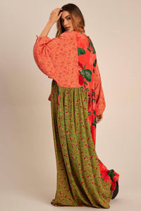 Yacamim Salmon and Red Patchwork Wide Maxi Dress