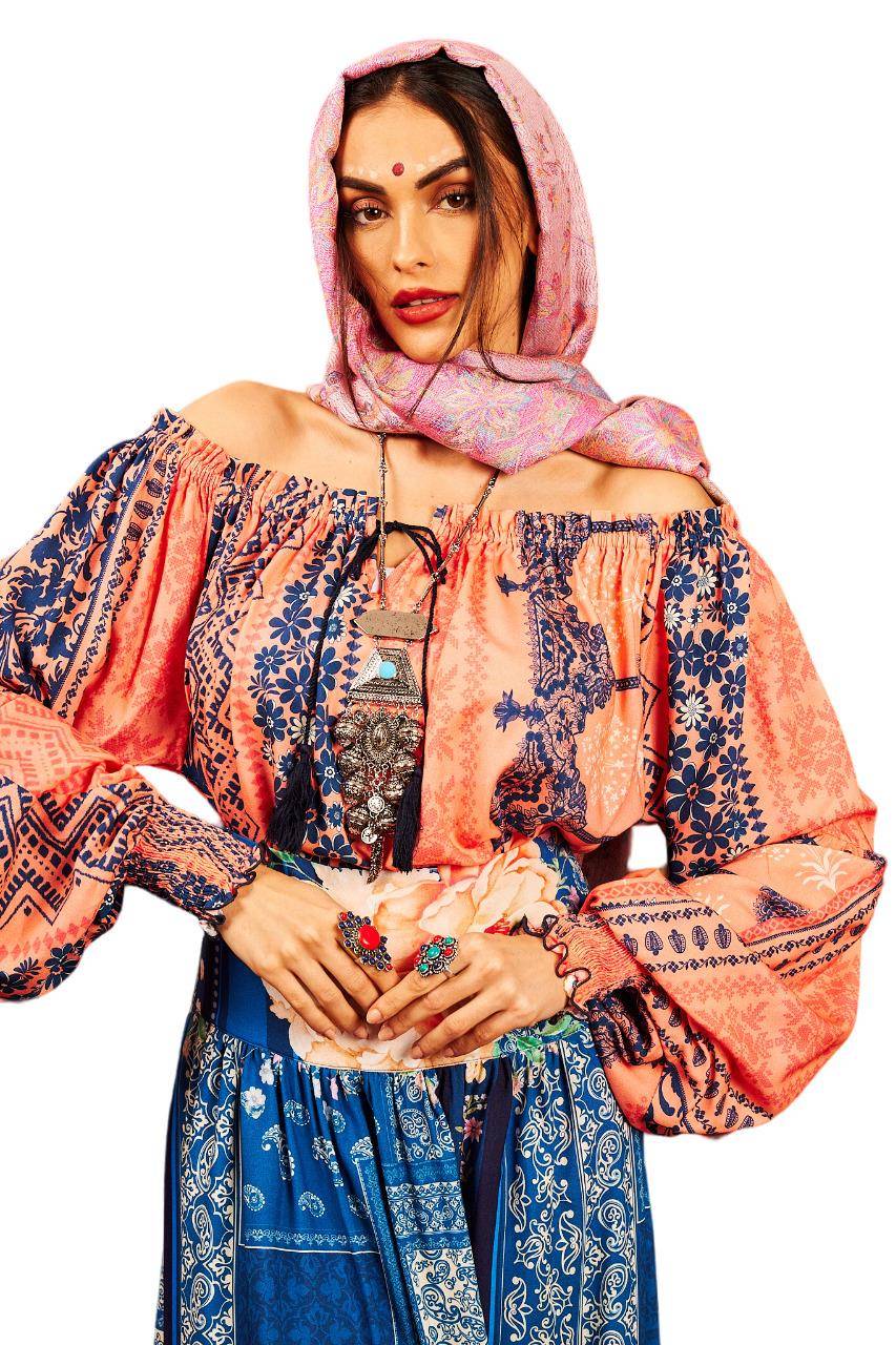 Yacamim Salmon Puff Long Sleeve Gypsy Blouse
