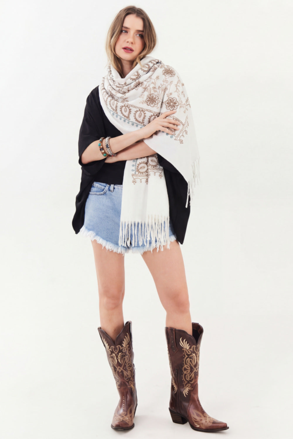 Yacamim White Cashmere Scarf #896