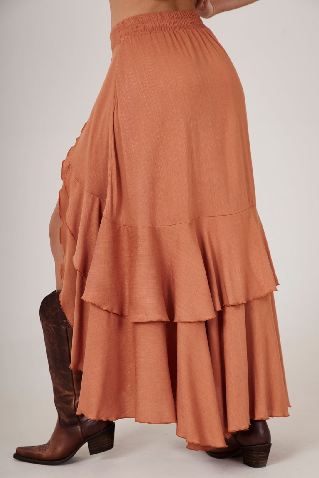 Yacamim Light Brown Ruffled Long Skirt A9
