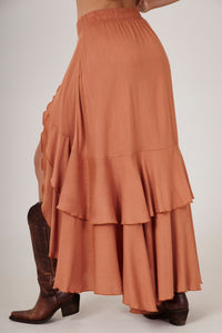 Yacamim Light Brown Ruffled Long Skirt A9